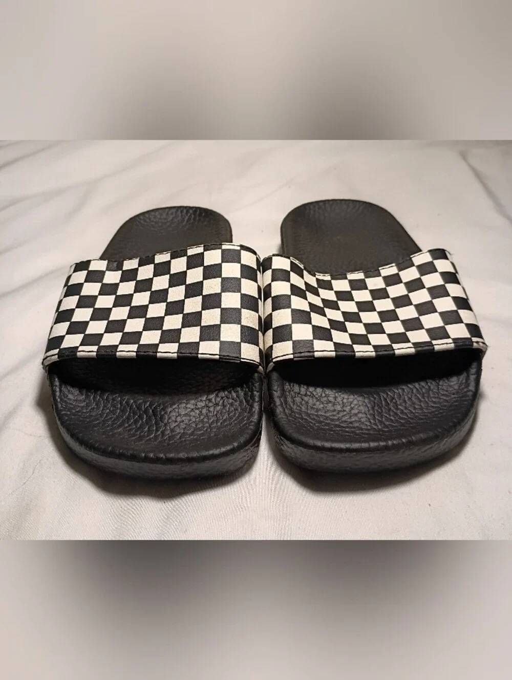 Vans Youth La Costa Slide-On Black White Checkerboard Sandals Size 12 Excellent